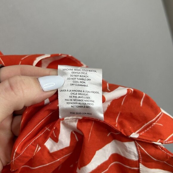 Whit Two Anthro Womens Dress Medium Red Banana Leaf Off Shoulder Smocked Poplin - Picture 12 of 13